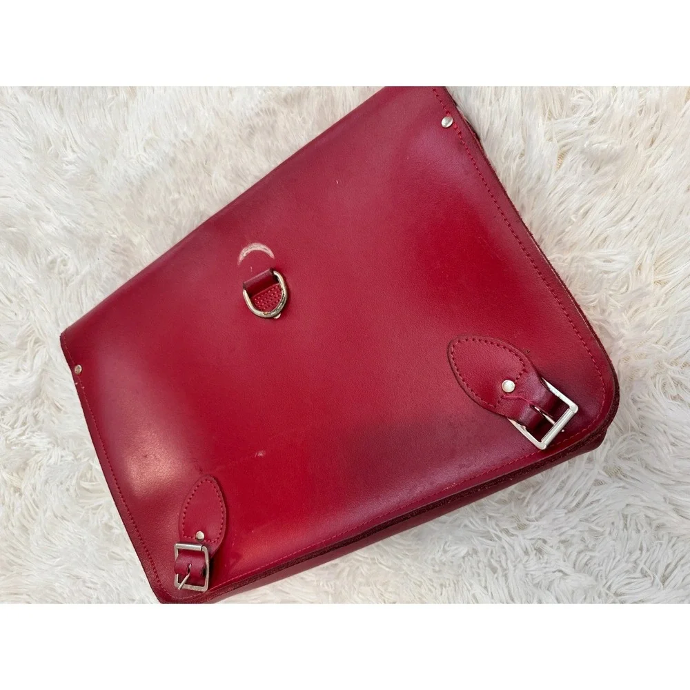 Zatchels Red Leather Satchel Messenger Bag Handmade in England 14.5 Inch